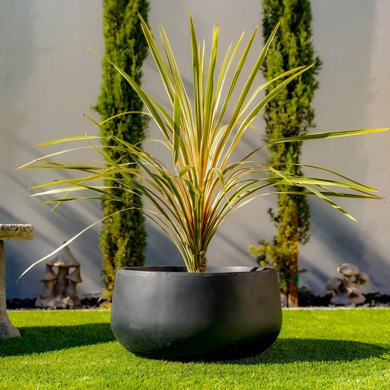 Kante 19.6"W Weathered Concrete Round Planter, Outdoor/Indoor Modern Planter, Seamless with Drainage Hole, Black