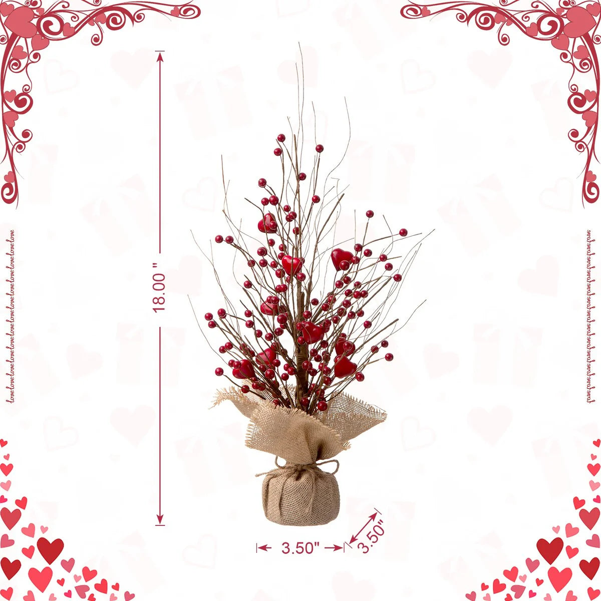 Glitzhome Heart Berry & Fleur-de-Lis Tree Valentine's & Mardi Gras Tree