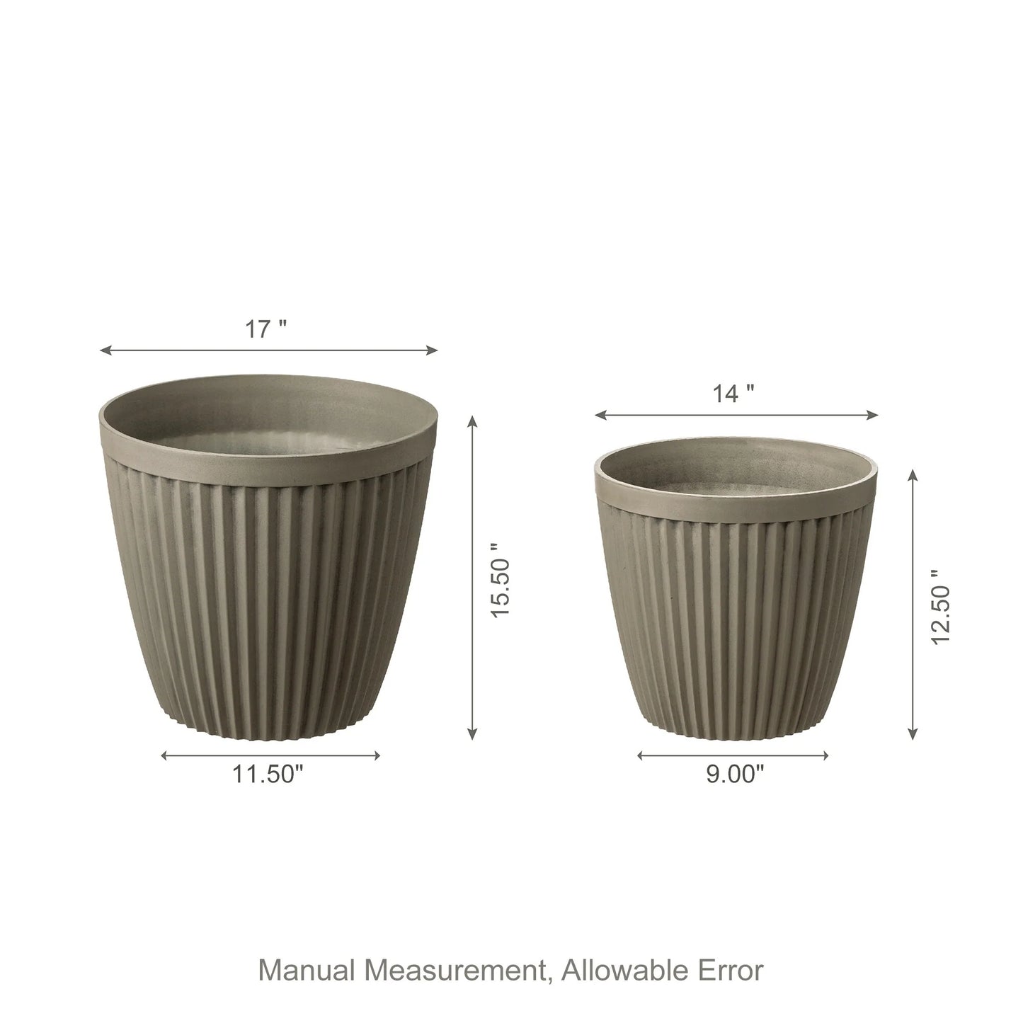 Glitzhome Set of 2 Eco-Friendly Oversized Faux Concrete Fluted Plant Pots Flower Planter Porch Decor