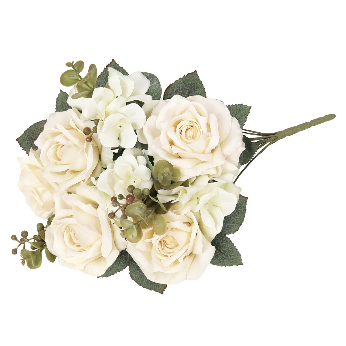 Set of 2 Cream Ivory Artificial Mixed Rose Hydrangea Flower Stem Bush Bouquet 19in - 19" L x 12" W x 12" DP