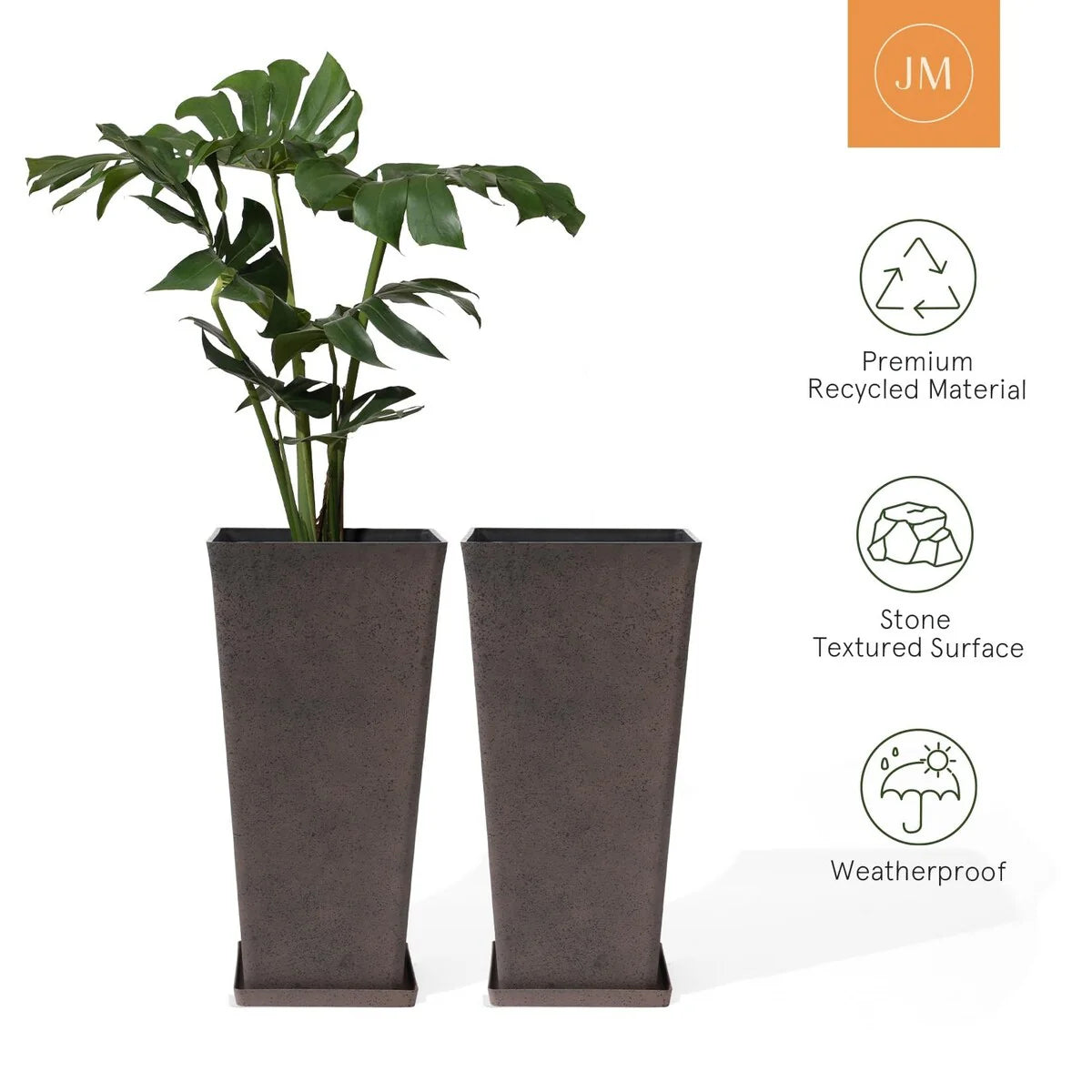 30 inch Tall Planters Set of 2, Indoor/Outdoor Rectanglar Large Planters,V Shaped Taper Planters for Front Door