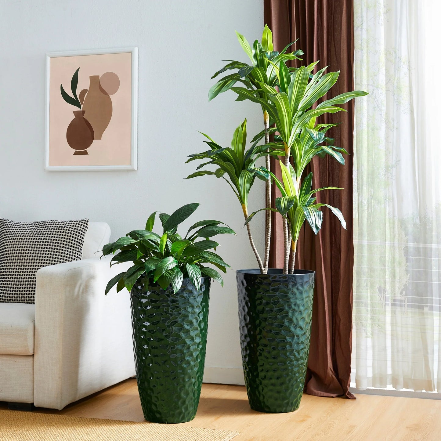 Glitzhome 23.75"H Set of 2 Oversized Eco-Friendly PP and Stone Honeycomb Textured Blue/Green/Red Tall Plastic Planter