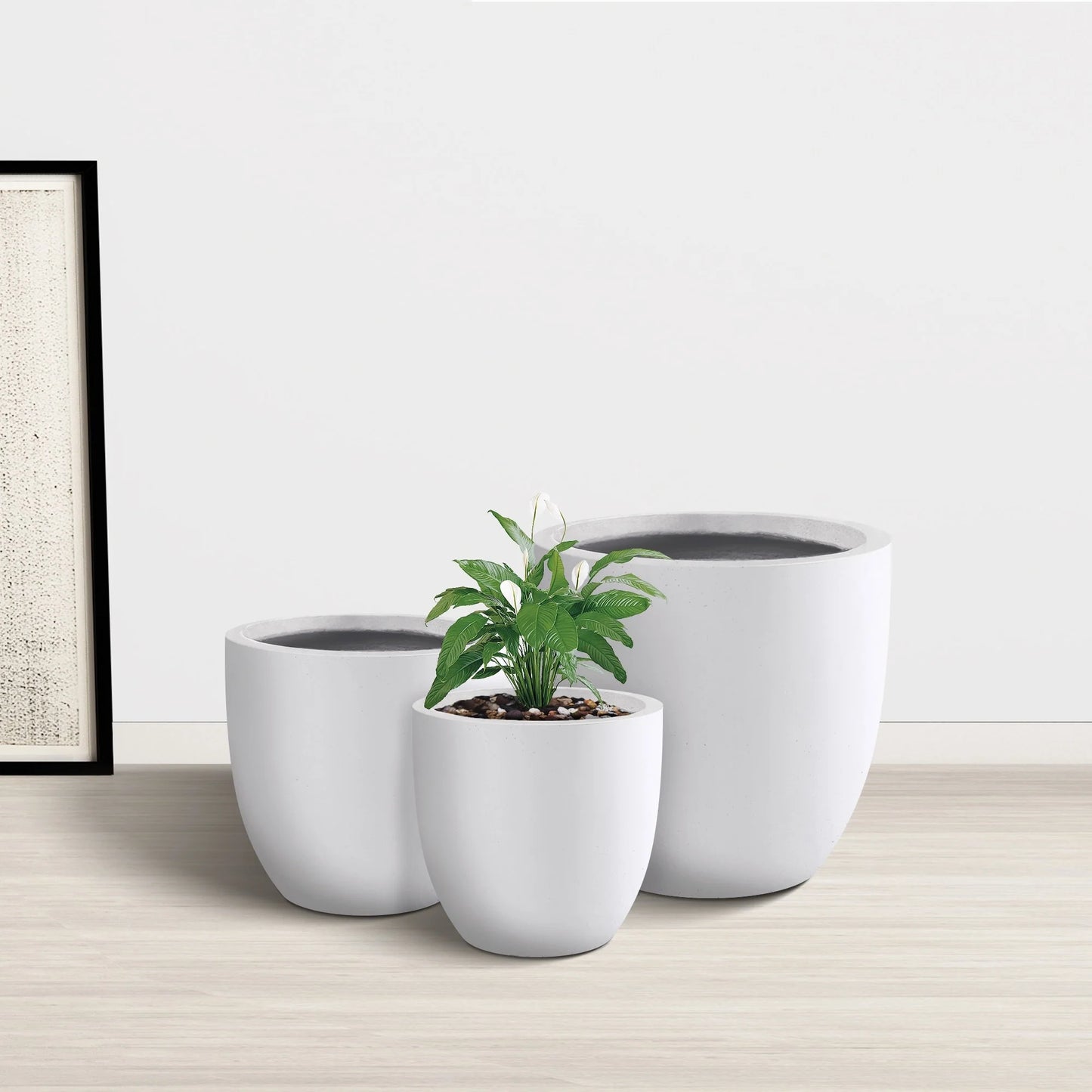 Kante 20", 16.5", 13.3"W Weathered Finish Round Concrete Planters (Set of 3), Outdoor/Indoor Decorative Pots w/ Drainage Hole