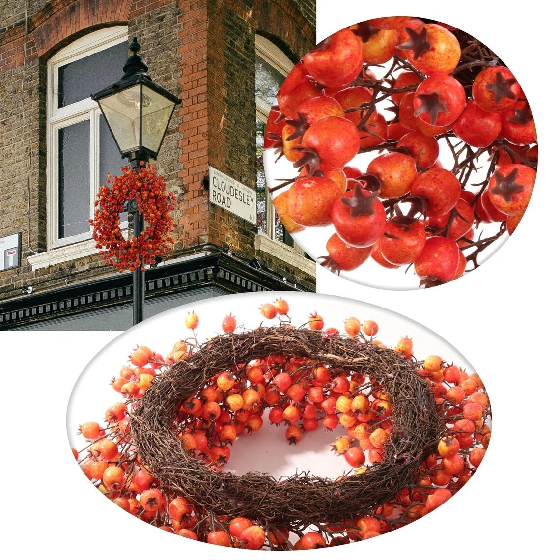 Berry Wreath Orange Decorative Fall Wreath for Front Door- 18" - 18 Inches