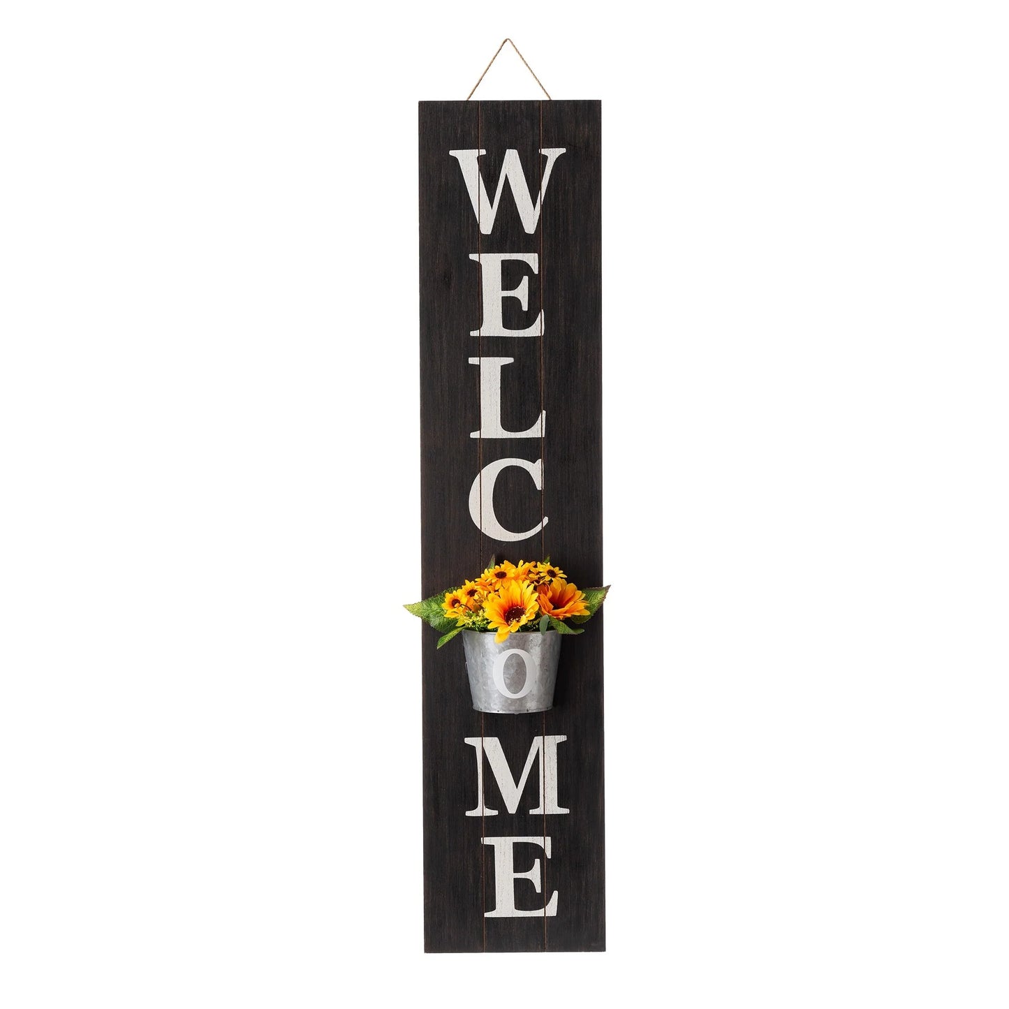Glitzhome 42-inch Wooden Welcome Porch Sign Wall Decor with Metal Planter