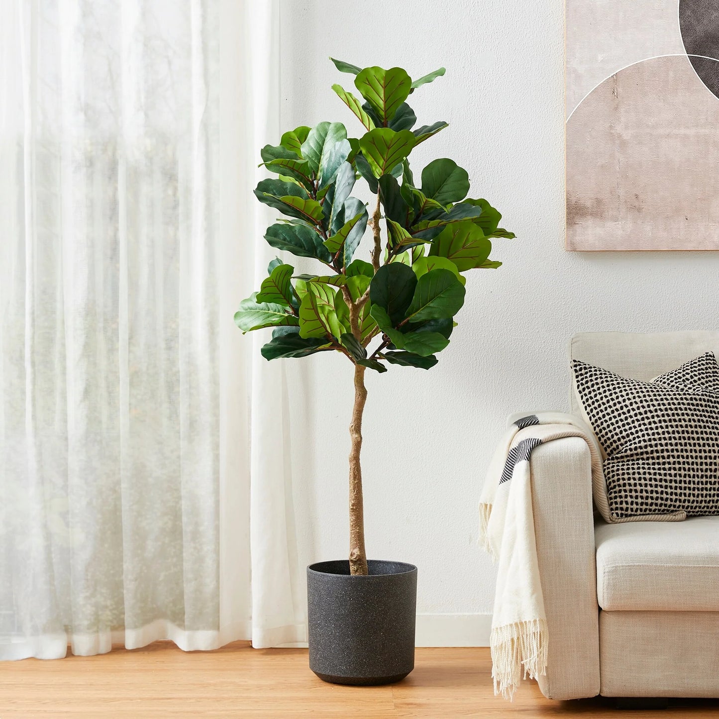 Glitzhome 3.5ft/5ft.Potted Real Touch Fiddle Leaf Fig Faux Tree