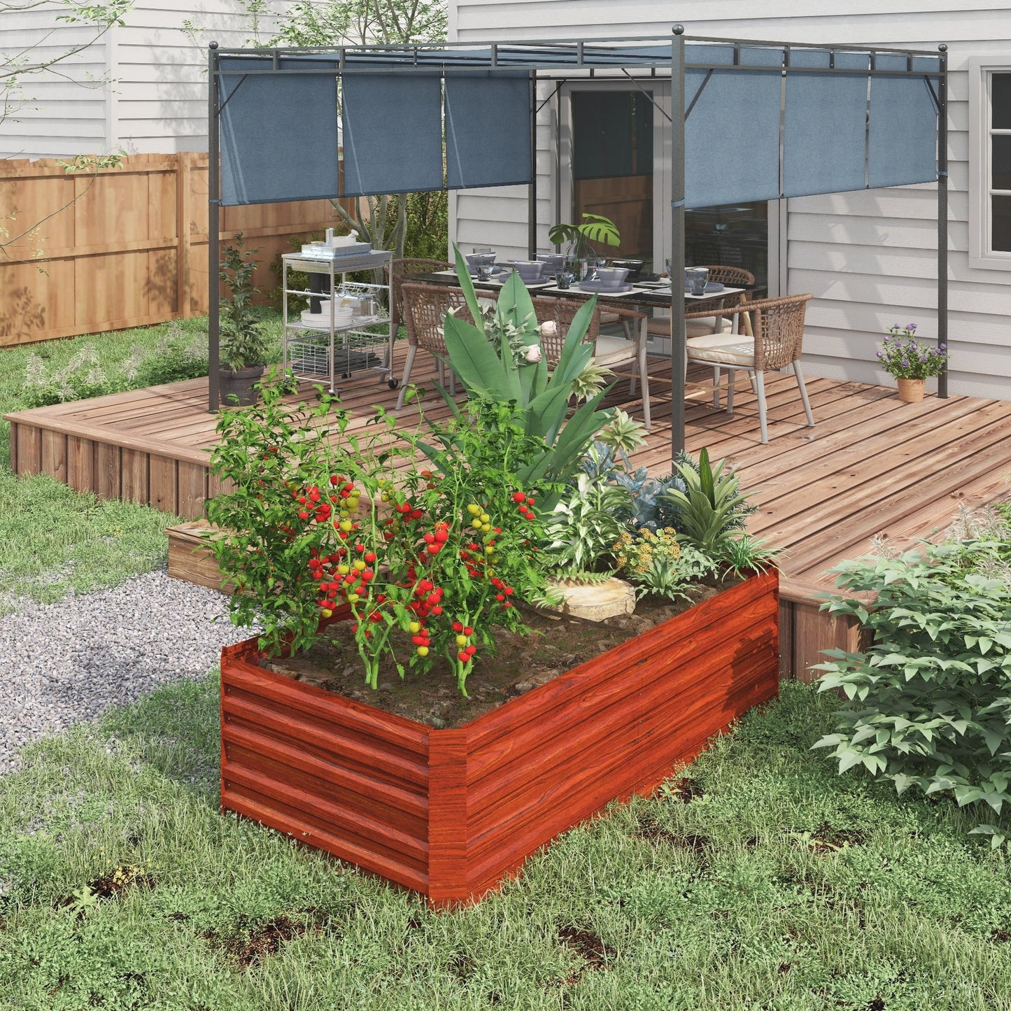 Outsunny Raised Garden Bed, 71" x 36" x 23" Galvanized Steel Planters for Outdoor Plants with Reinforced Rods