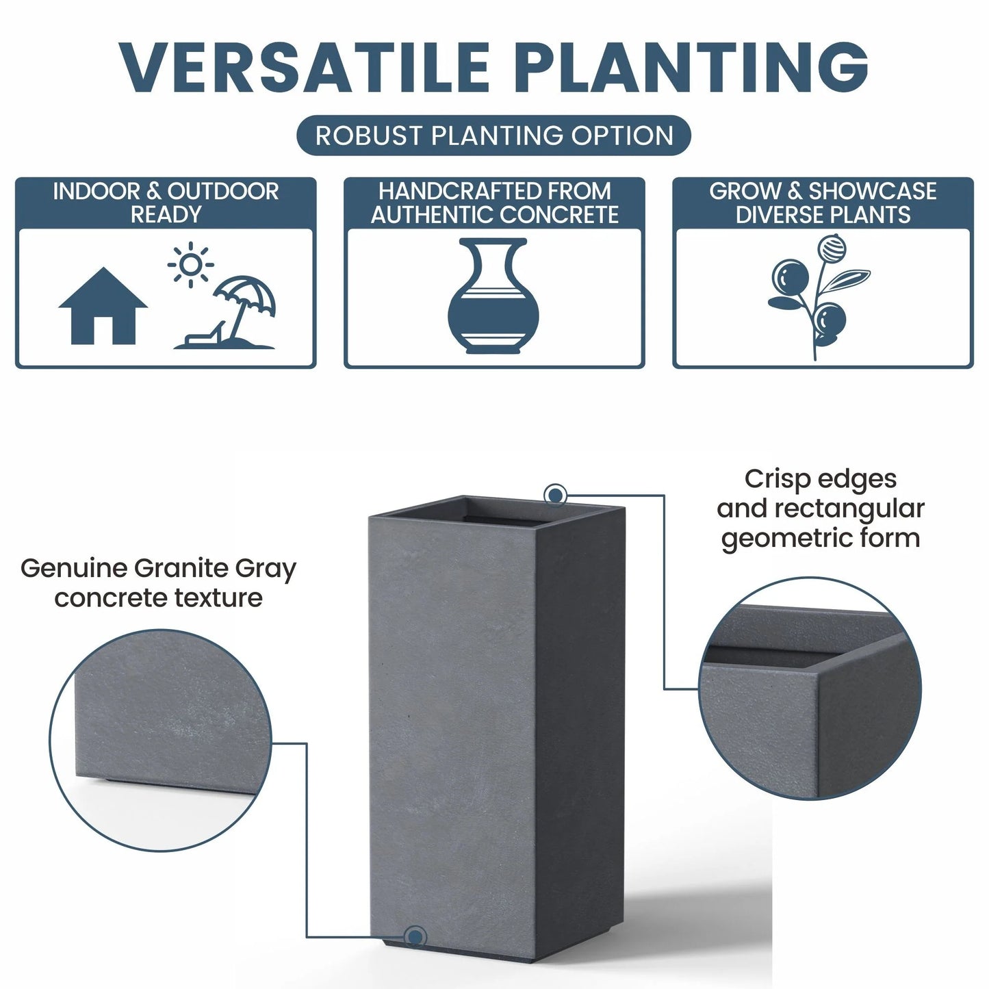 Tall Concrete Rectangle Plant Boxes / Large Indoor and Outdoor Flower Planters