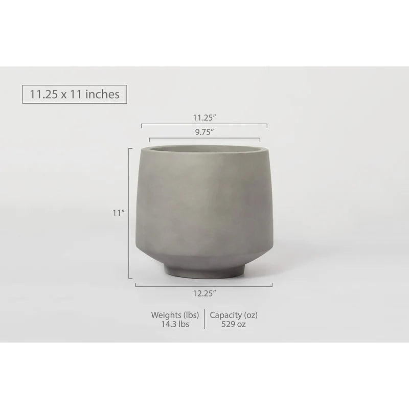 Indoor/Outdoor Large Minimalist Light Cement/ Concrete Lightweight Round Planter Pot - 15, 11 in
