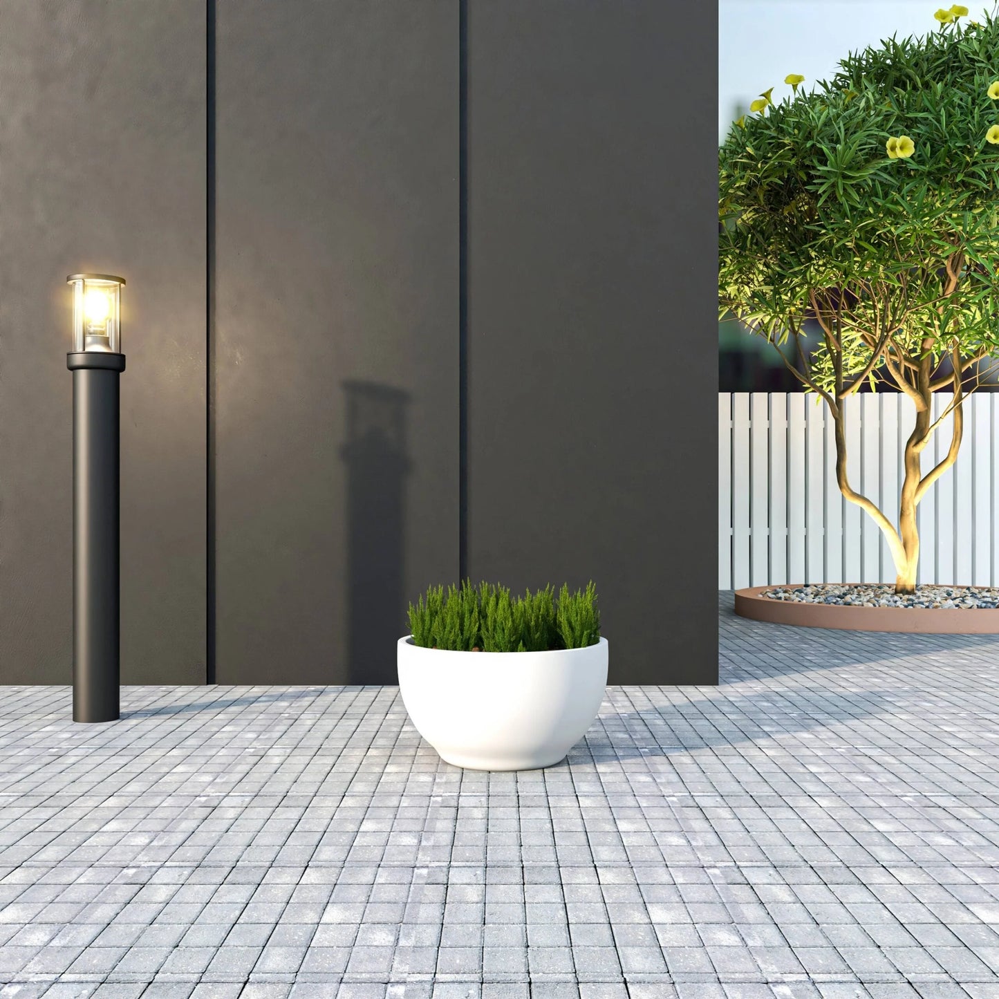 Grove Modern Round Fiberstone and MgO Clay Plant Pot with Drainage Holes for Indoor & Outdoor Home Office Yard Patio Decor