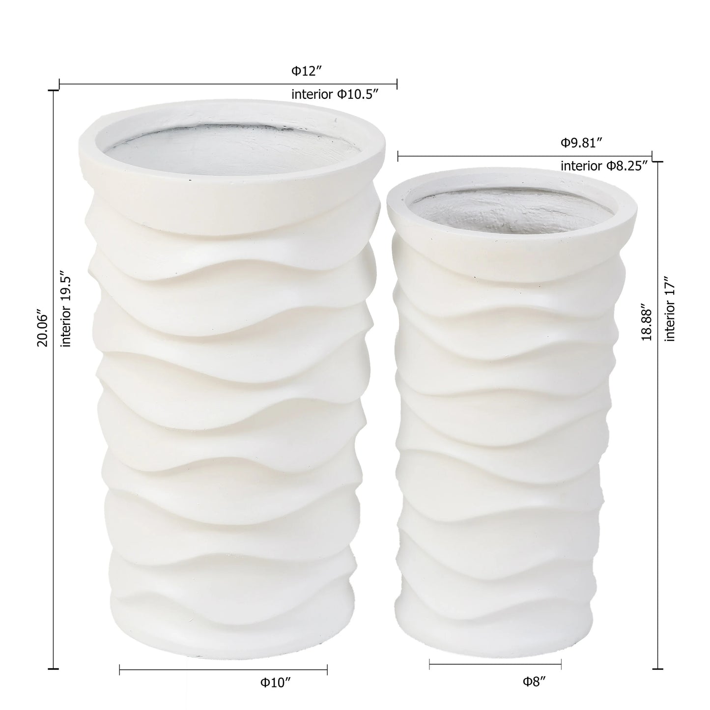 Reyis White Wavy Modern 2-piece Handmade Planter Set by Havenside Home
