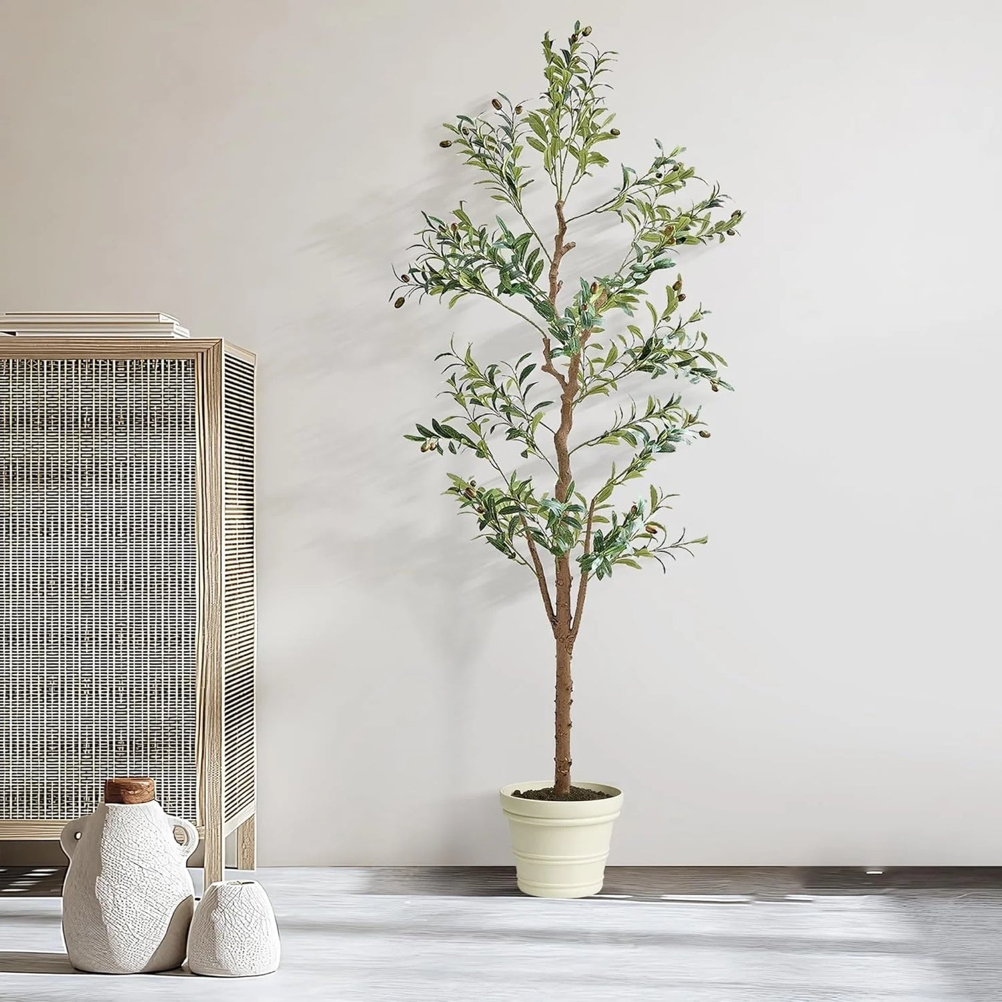 Artificial Olive Tree 59/71 Inch Tall Faux Silk Plant Indoor Fake Potted Tree with Wood Branches and Fruits