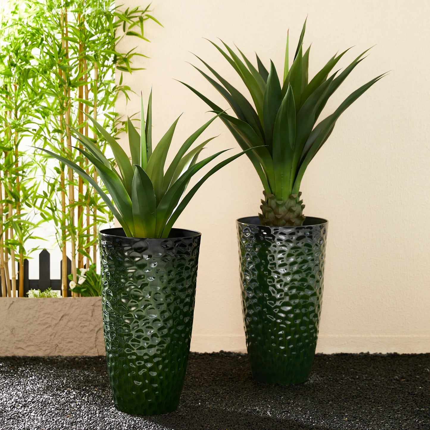 Glitzhome 23.75"H Set of 2 Oversized Eco-Friendly PP and Stone Honeycomb Textured Blue/Green/Red Tall Plastic Planter