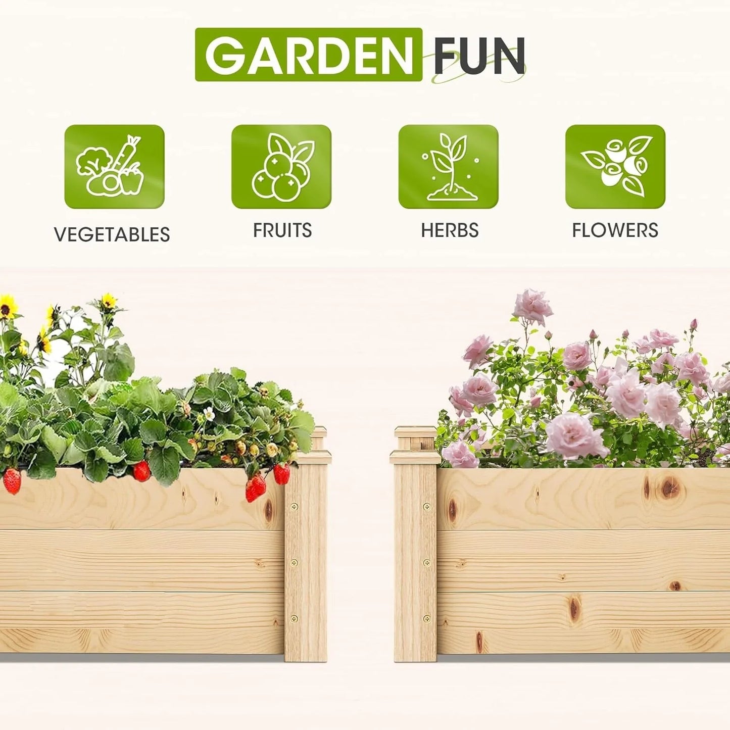 SUNCROWN 8 FT Wooden Raised Garden Bed Outdoor Elevated Flower Planter Box
