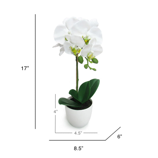 Artificial Phalaenopsis Orchid Flower Arrangement in White Pot 17in