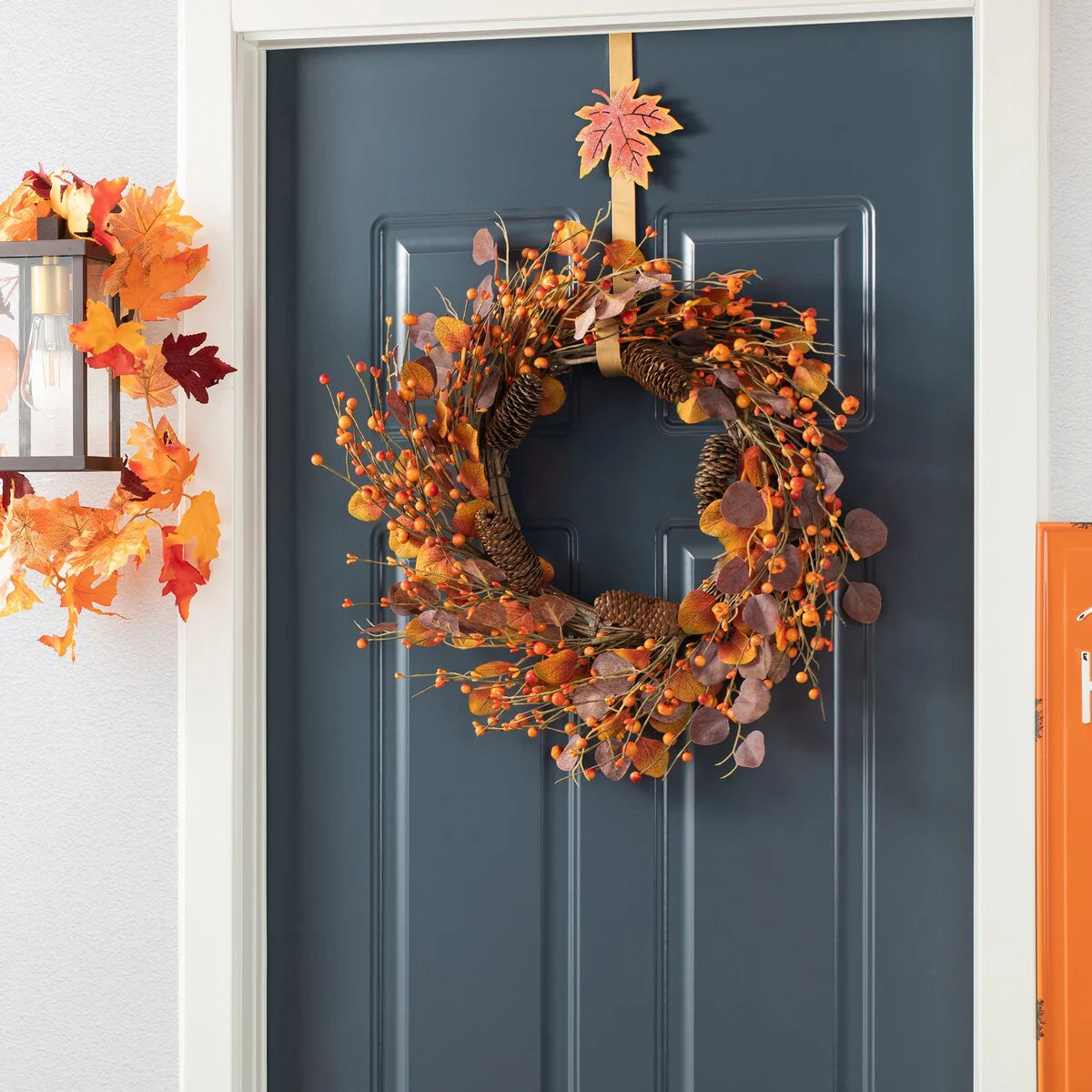Glitzhome 22"D Fall Eucalyptus Berry Wreath for Thanksgiving
