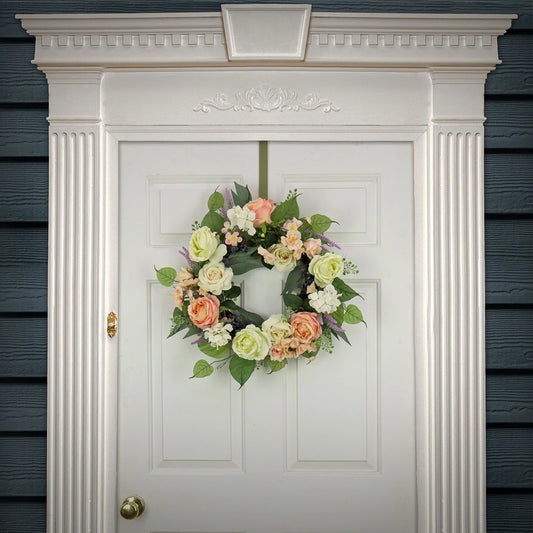 National Tree Company 24 inch Artificial Spring Wreath with Rose and Peony Flower Blooms, Leafy Greens, Realistic Floral Décor