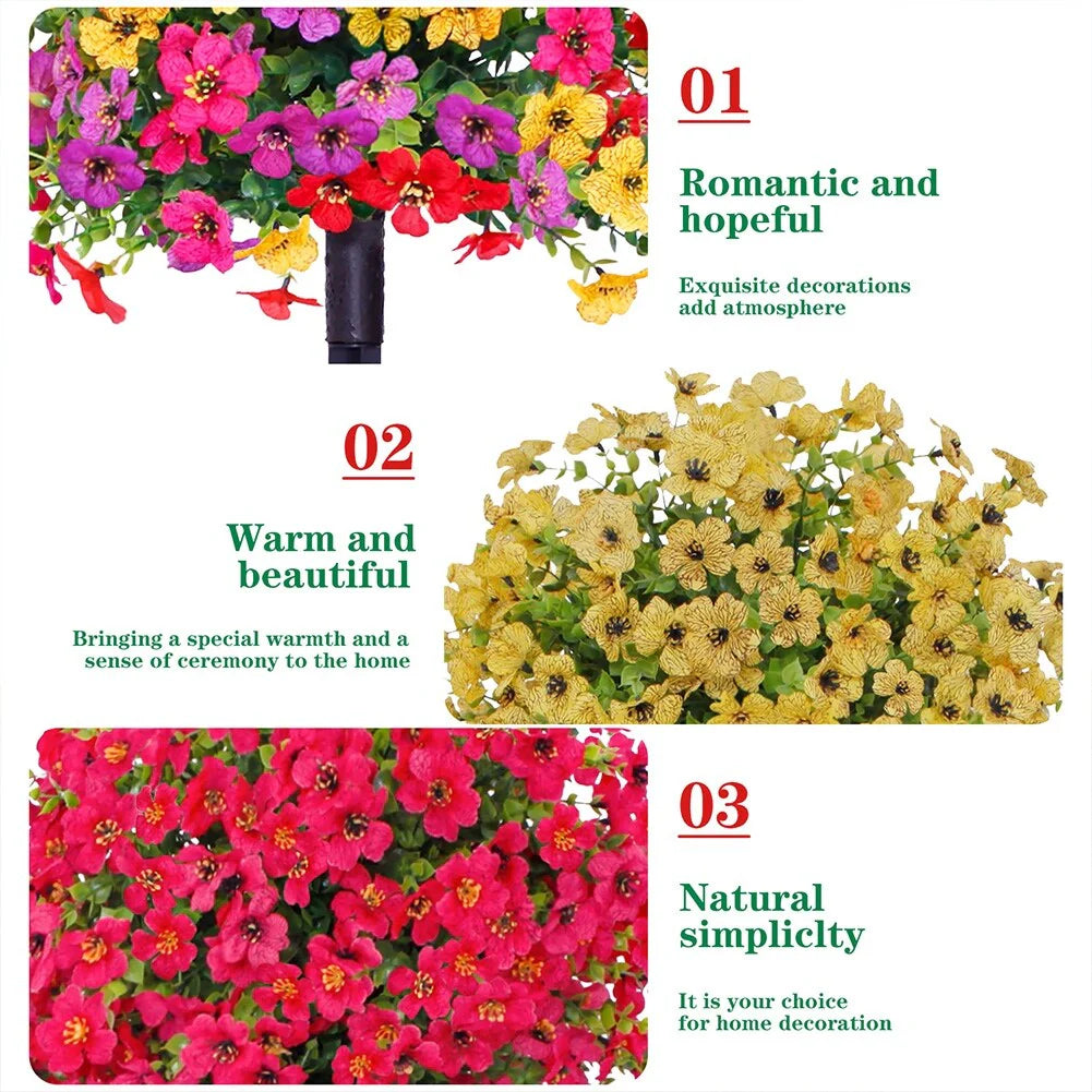 2FT Artificial Trees With Ground Spike 2 Pack, Weather-Resistant Faux Shrubs Bushes Potted Plants With Flowers Outdoor