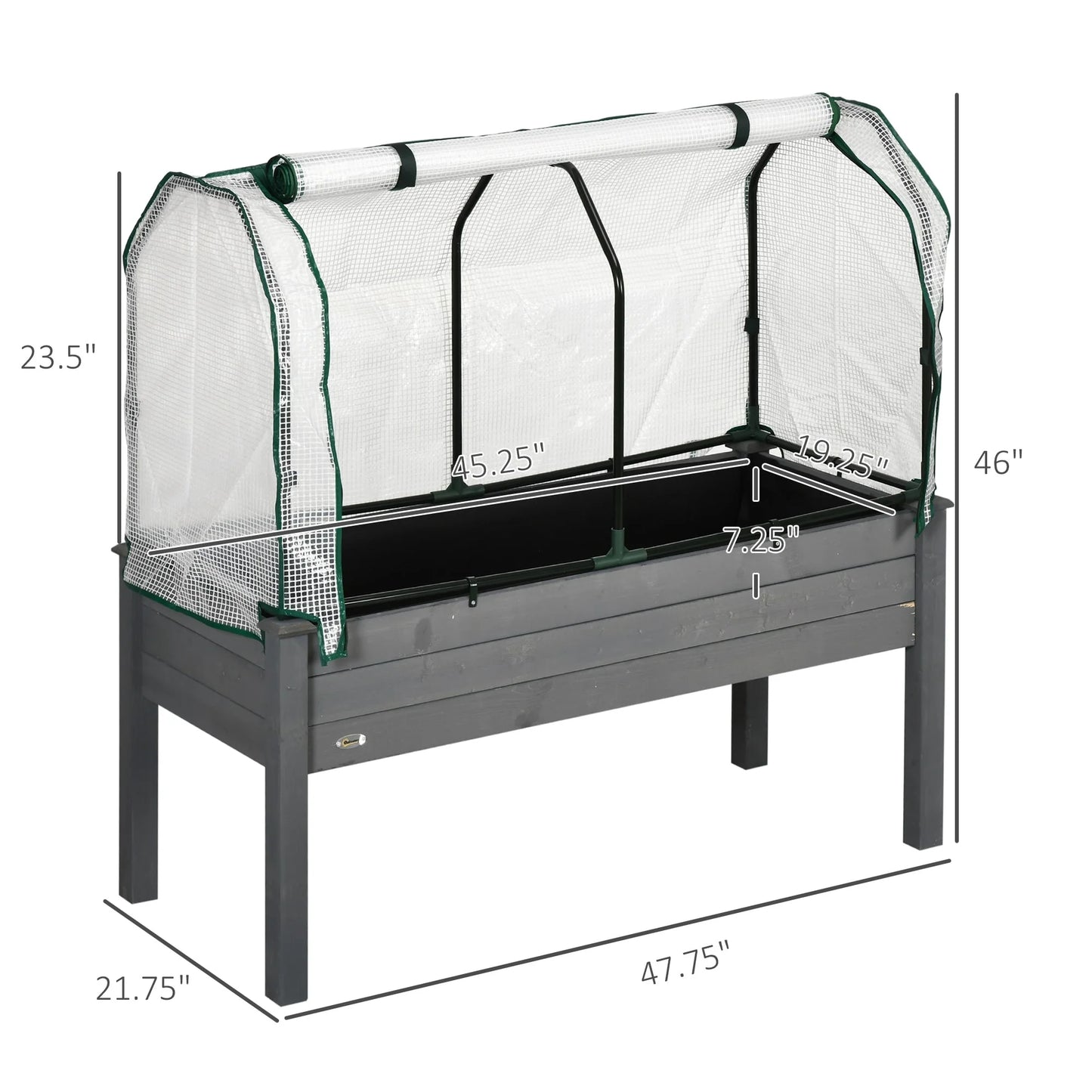 Outsunny Raised Garden Bed with PE Greenhouse Cover Outdoor Elevated Wood Planter Box for Herbs and Vegetables