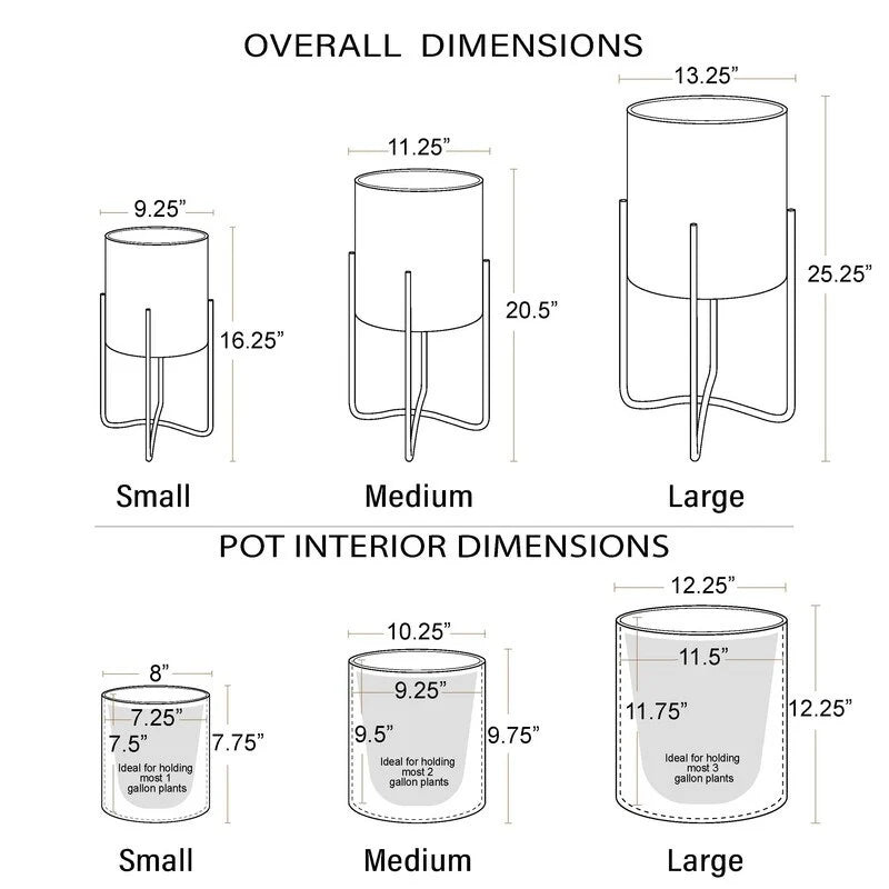 Everett Black Mid-Century Modern Indoor Metal Pot Planter with Tall Metal Base