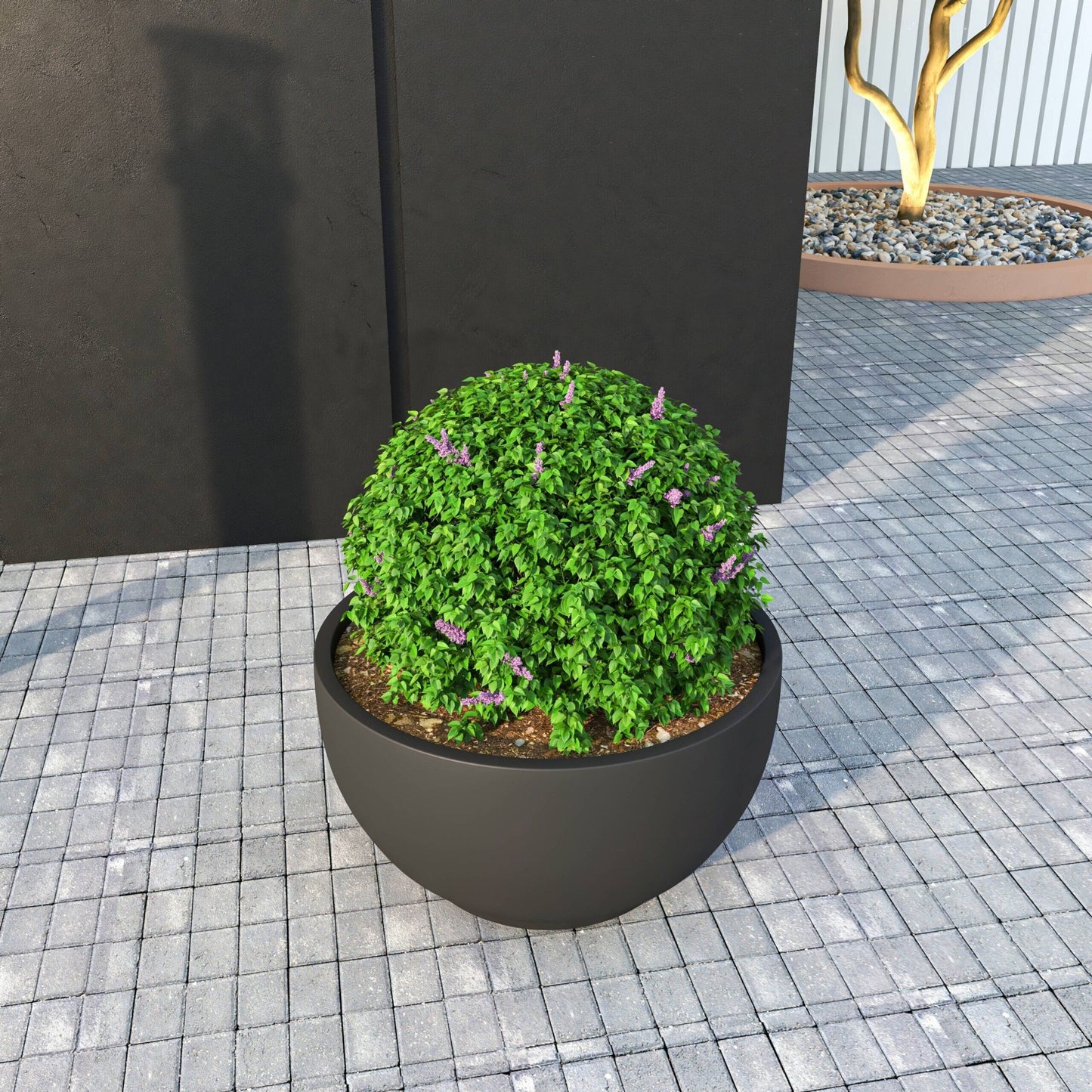 Grove Modern Round Fiberstone and MgO Clay Plant Pot with Drainage Holes for Indoor & Outdoor Home Office Yard Patio Decor