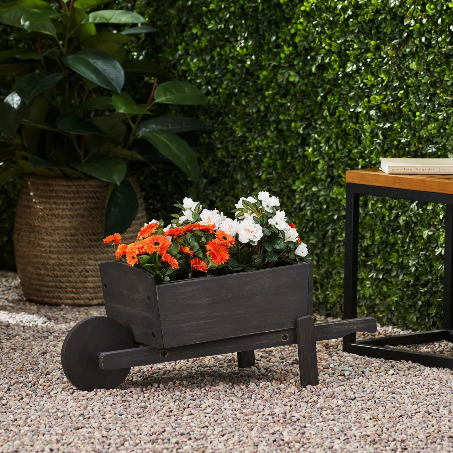 Soledad Outdoor Acacia Wood Outdoor Wheelbarrow Planter by Christopher Knight Home