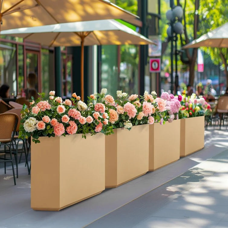 Metallic Heavy Planter for Outdoor Plants, 24.02" H x 30" W x 9.84" D	Tall and Long Metal Divider Planter Box