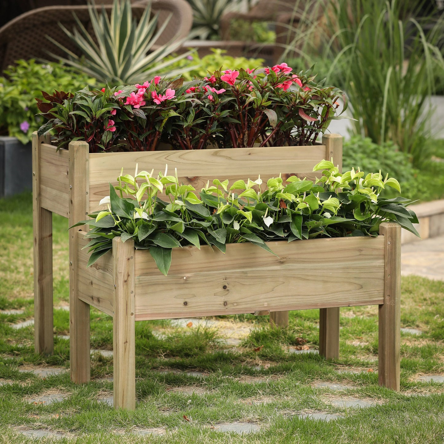 Brown Natural Wood 2-tier Raised Garden Bed Planter