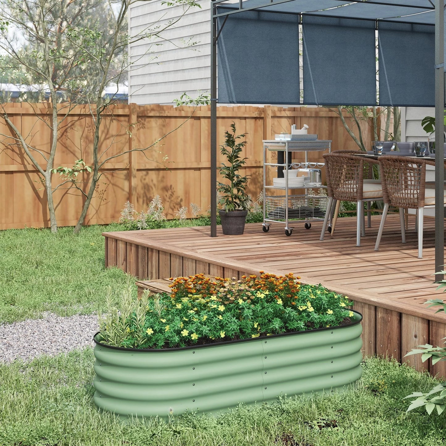 Outsunny 4.9' x 2' x 1.4' Galvanized Raised Garden Bed Kit, Outdoor Metal Elevated Planter Box