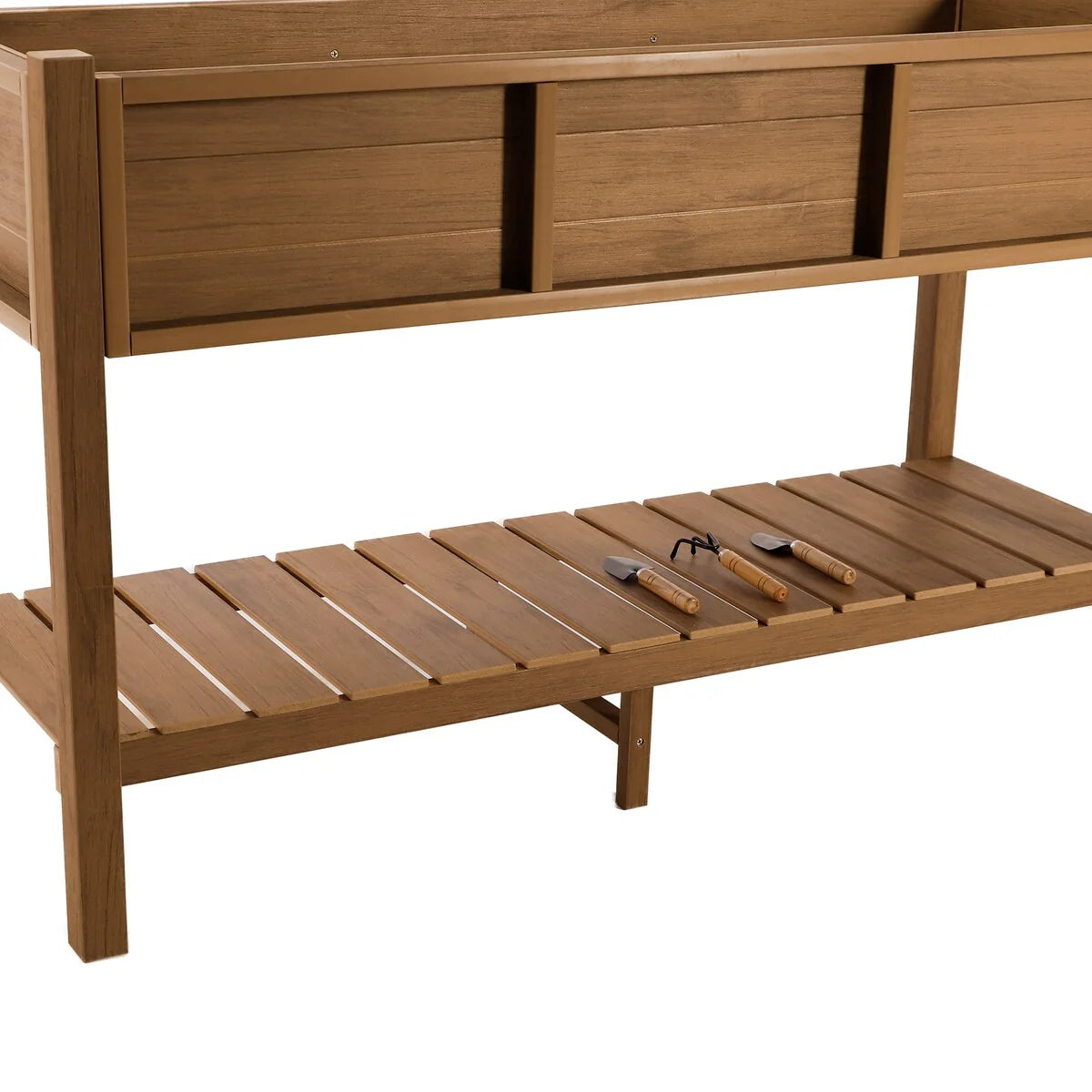 LUE BONA Patio Plastic Raised Elevated Garden Bed HDPS Planter Box Stand with Storage Shelf and Legs