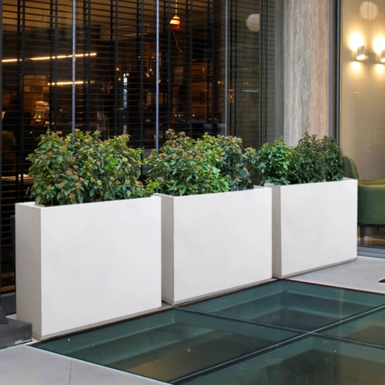 Metallic Heavy Planter for Outdoor Plants, 24.02" H x 30" W x 9.84" D	Tall and Long Metal Divider Planter Box