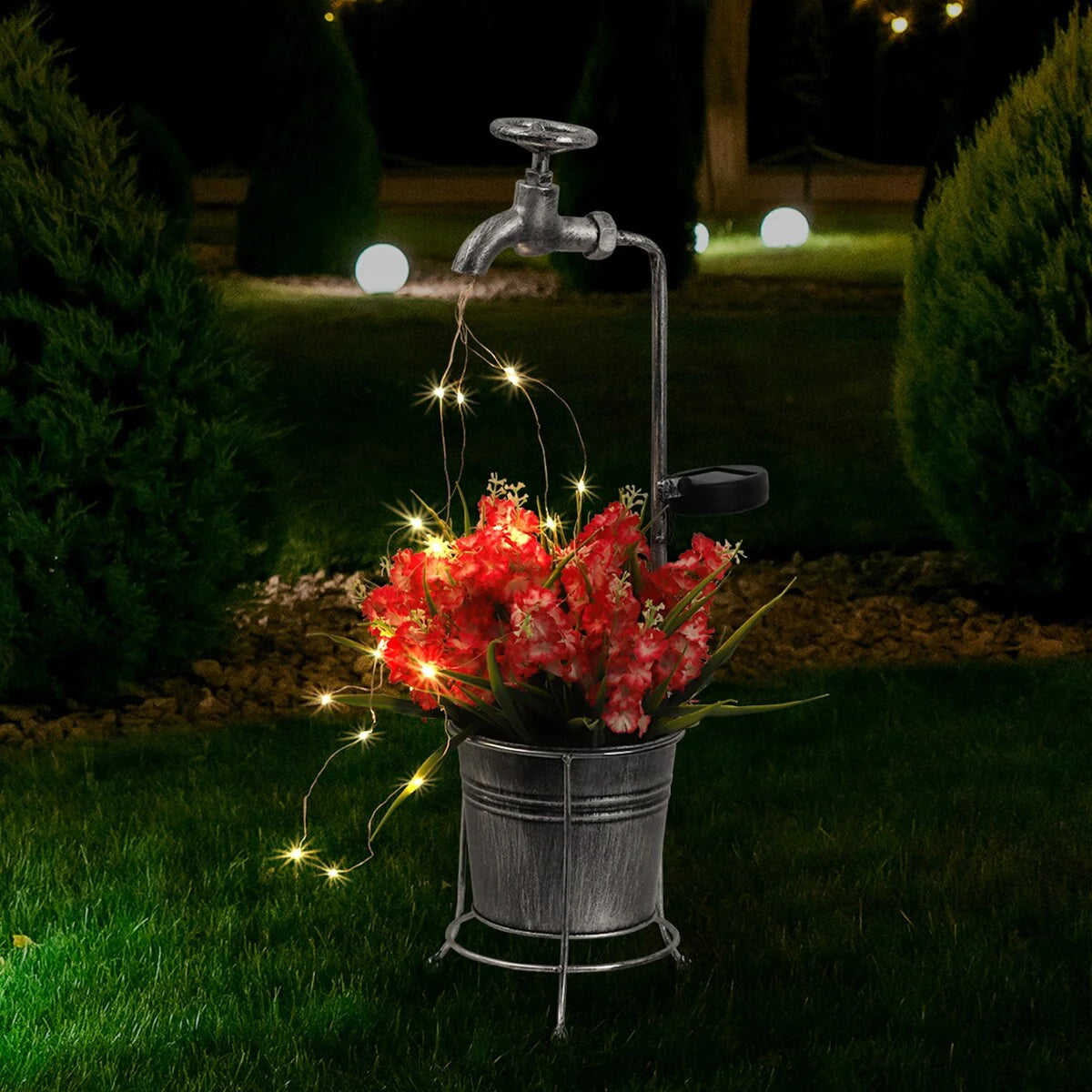 Solar Shower Garden Art Light Decoration LED Fairy Lights with Planter