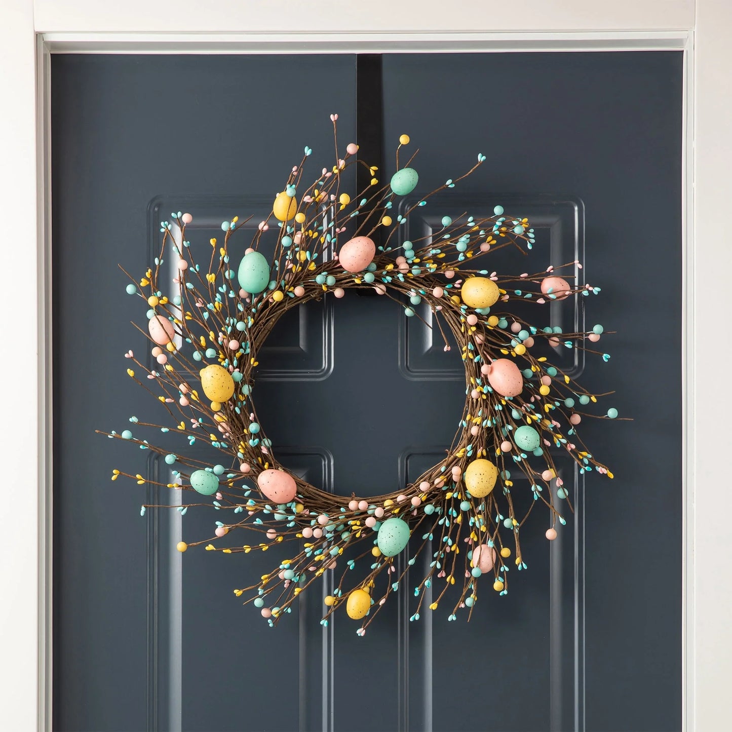 Glitzhome 22"D Artificial Easter Spring Eggs Berries Wreath for Front Door Wall Decor