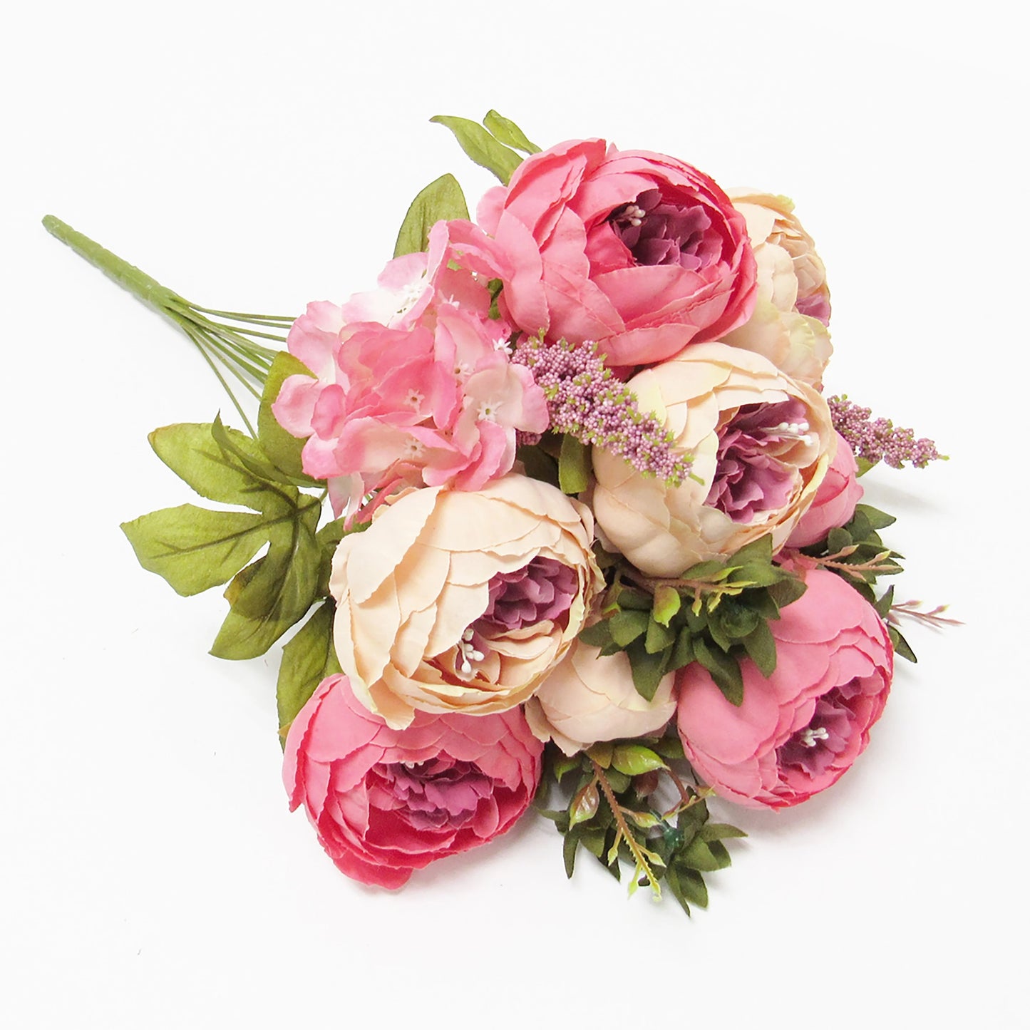 Artificial Mixed Peony Hydrangea Flower Stem Bush Bouquet 19in