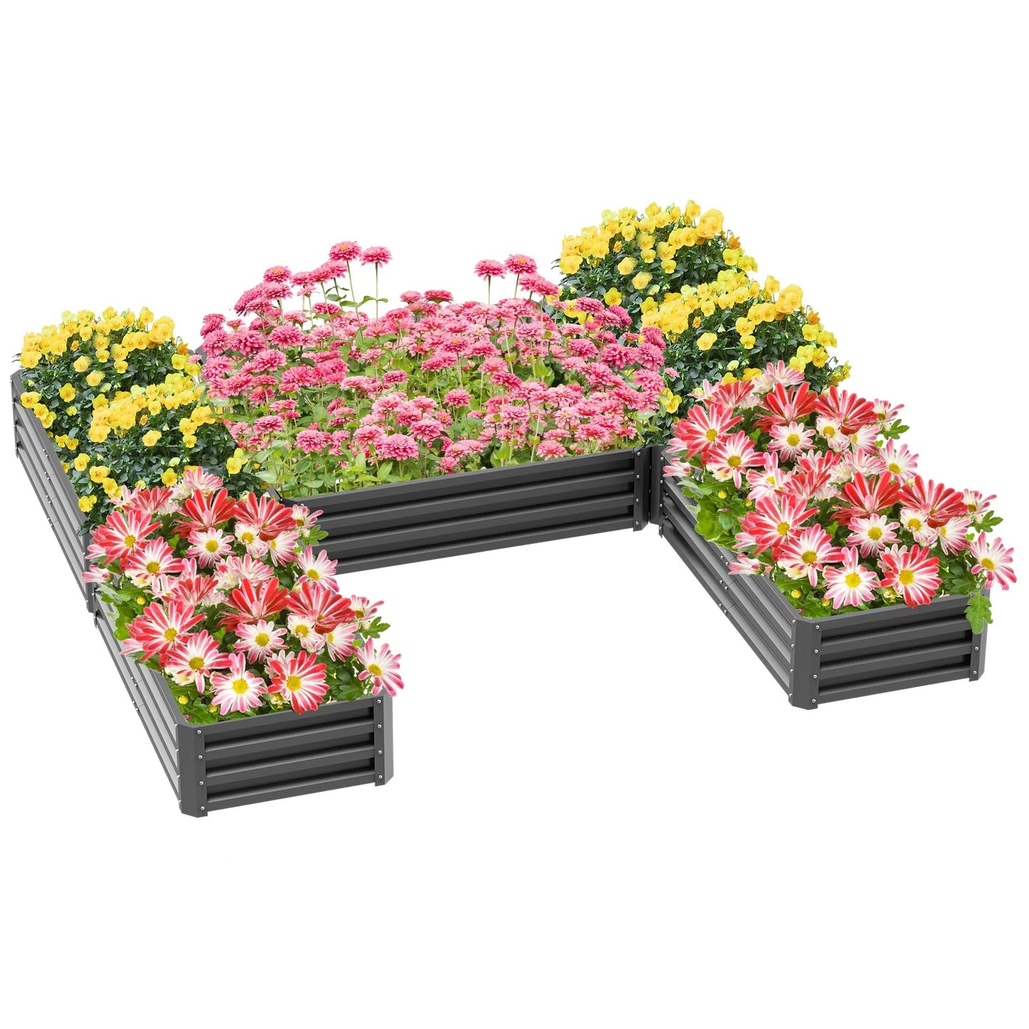 Outsunny 8 x 8' Raised Garden Bed Set, 5 Large Steel Flower Planters for Outdoor Plants, Easy Assembly