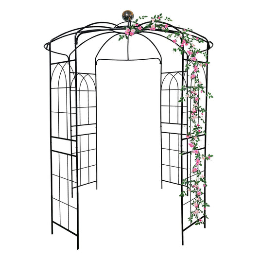 Metal Garden Arch Iron Arbor Trellis Birdcage Shape Pergola for Outdoor Ceremony, Wedding Pavilion