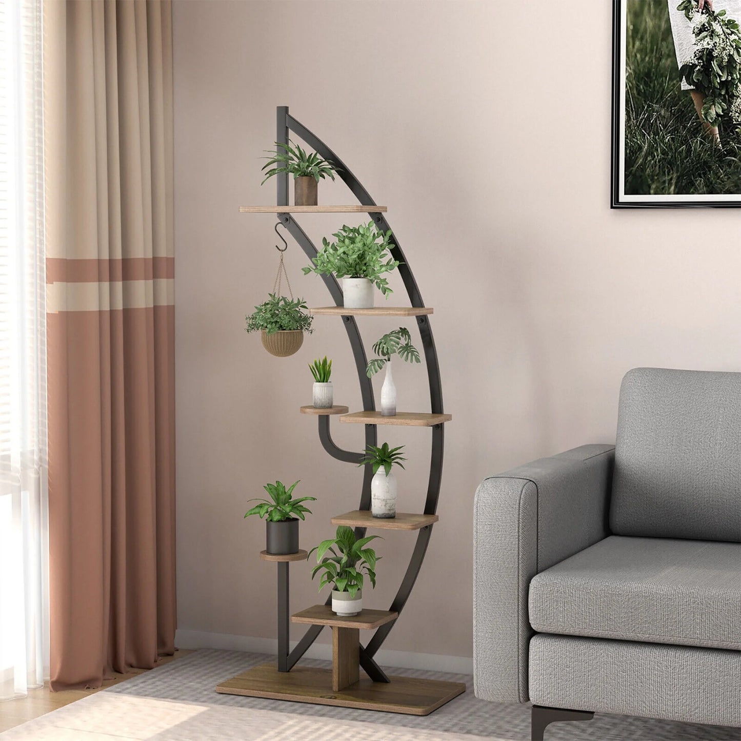 Gymax 6 Tier 9 Potted Metal Plant Stand Rack Curved Stand Holder