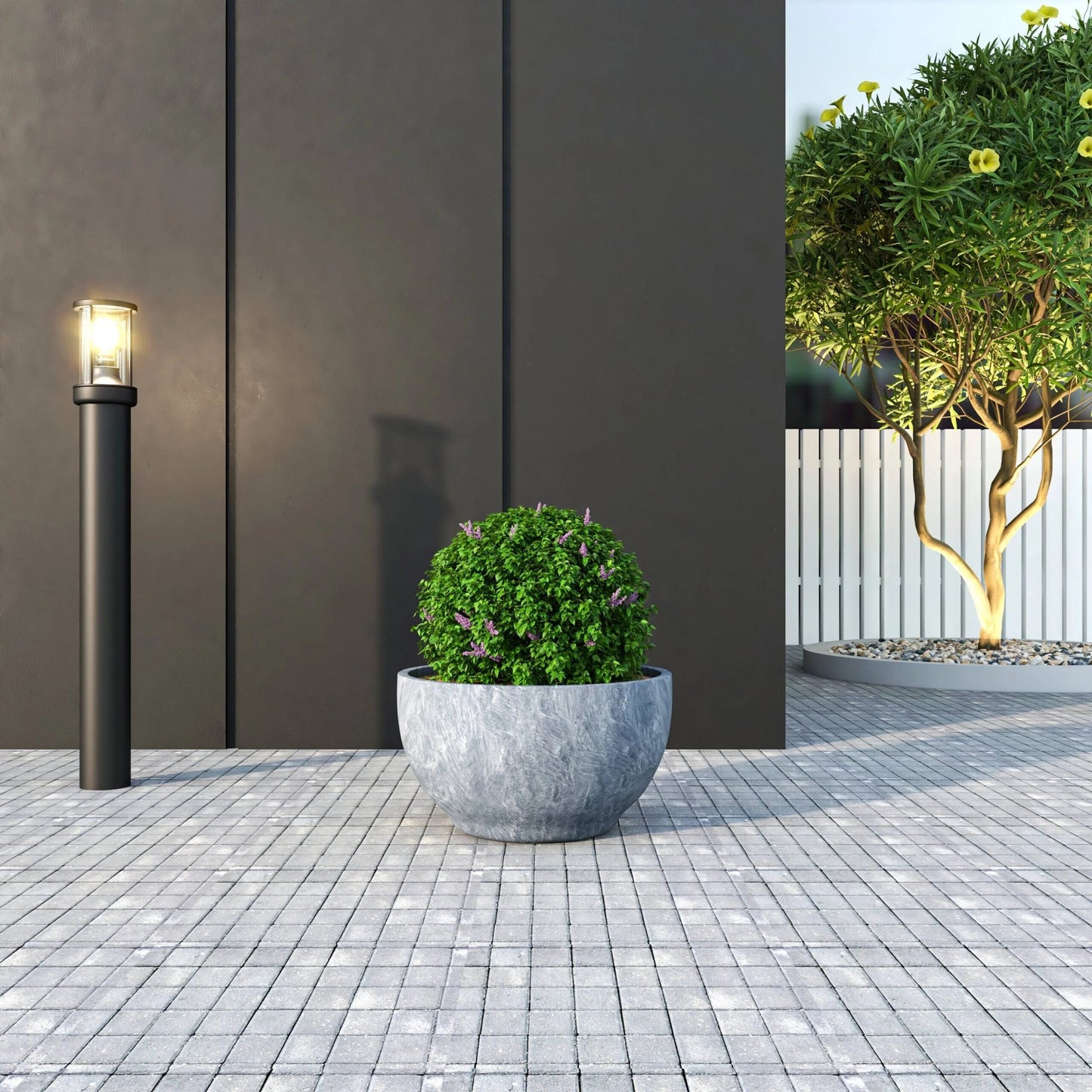 Grove Modern Round Fiberstone and MgO Clay Plant Pot with Drainage Holes for Indoor & Outdoor Home Office Yard Patio Decor