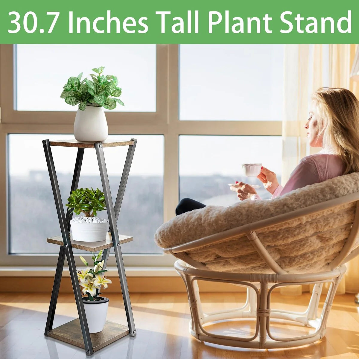 3 Tier Metal Wood Plant Stands for Indoor Plants Multiple, Tiered Potted Plant Shelf Corner Flower Stand