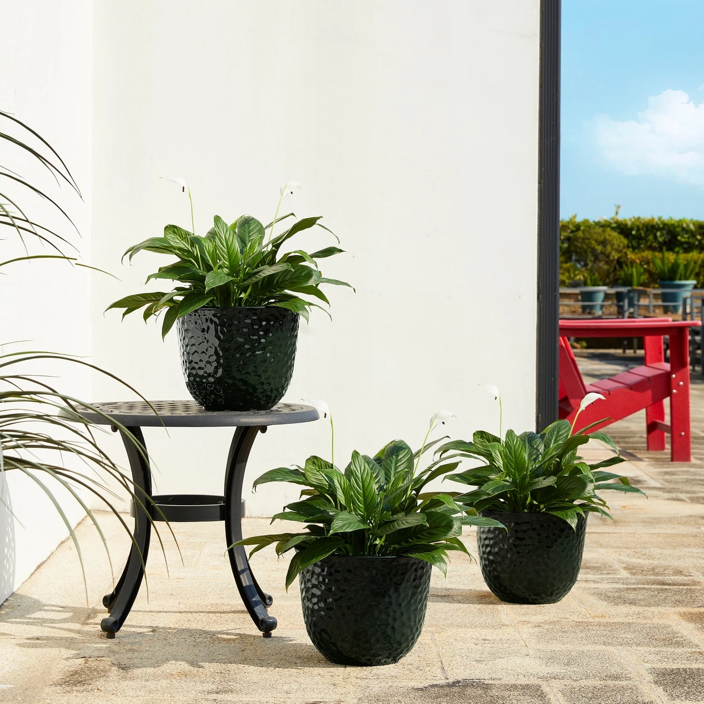 Glitzhome Honeycomb Textured Blue Green Faux Ceramic Pot Plastic Planter(Set of 2 / Set of 3)
