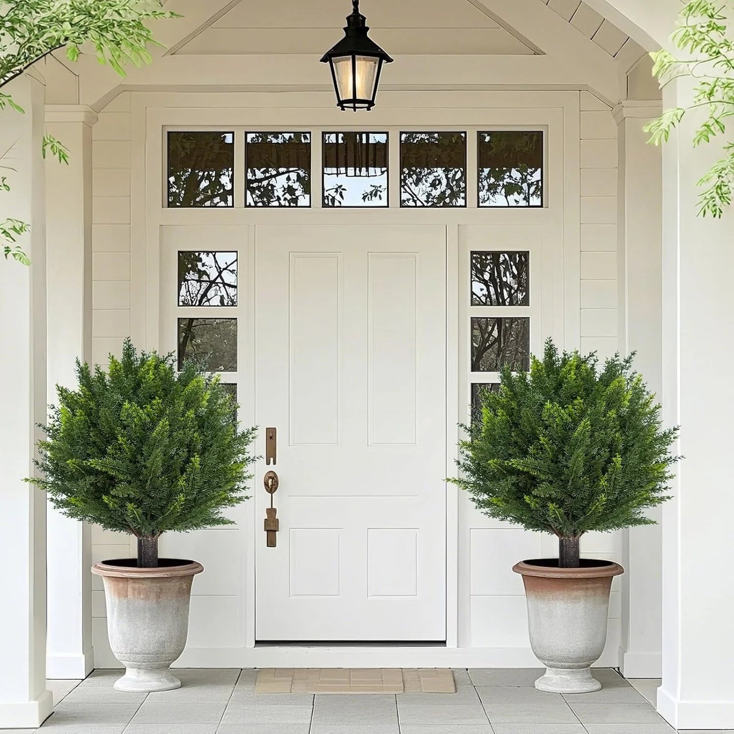 24.4" Artificial Topiary Ball Trees, 2 Pack UV Resistant Fake Bushes with Ground Spike