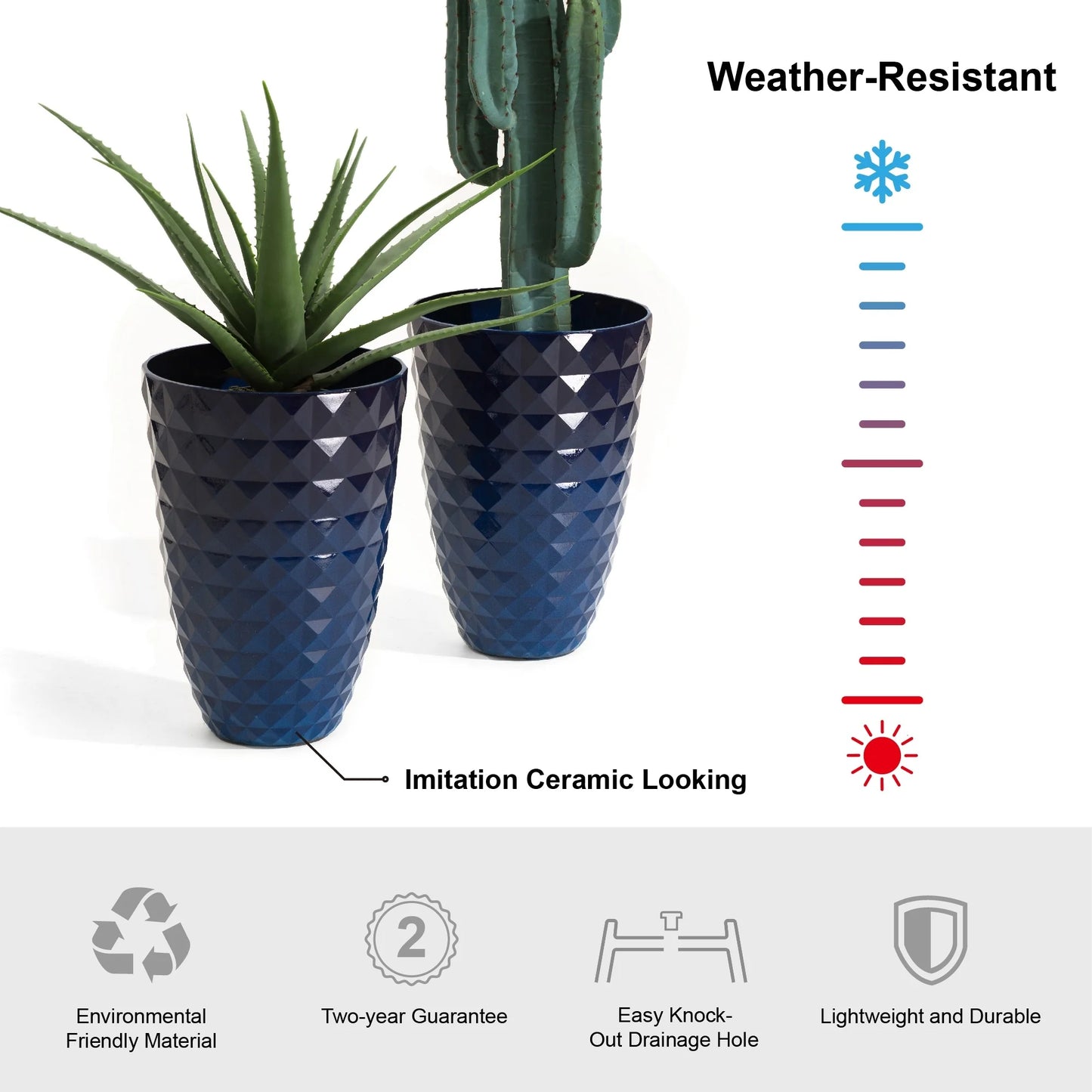 Glitzhome 19.75" H Eco-Friendly Oversized Faux Ceramic Diamond Textured Tall Planter Porch Flowerpot (Set of 2)