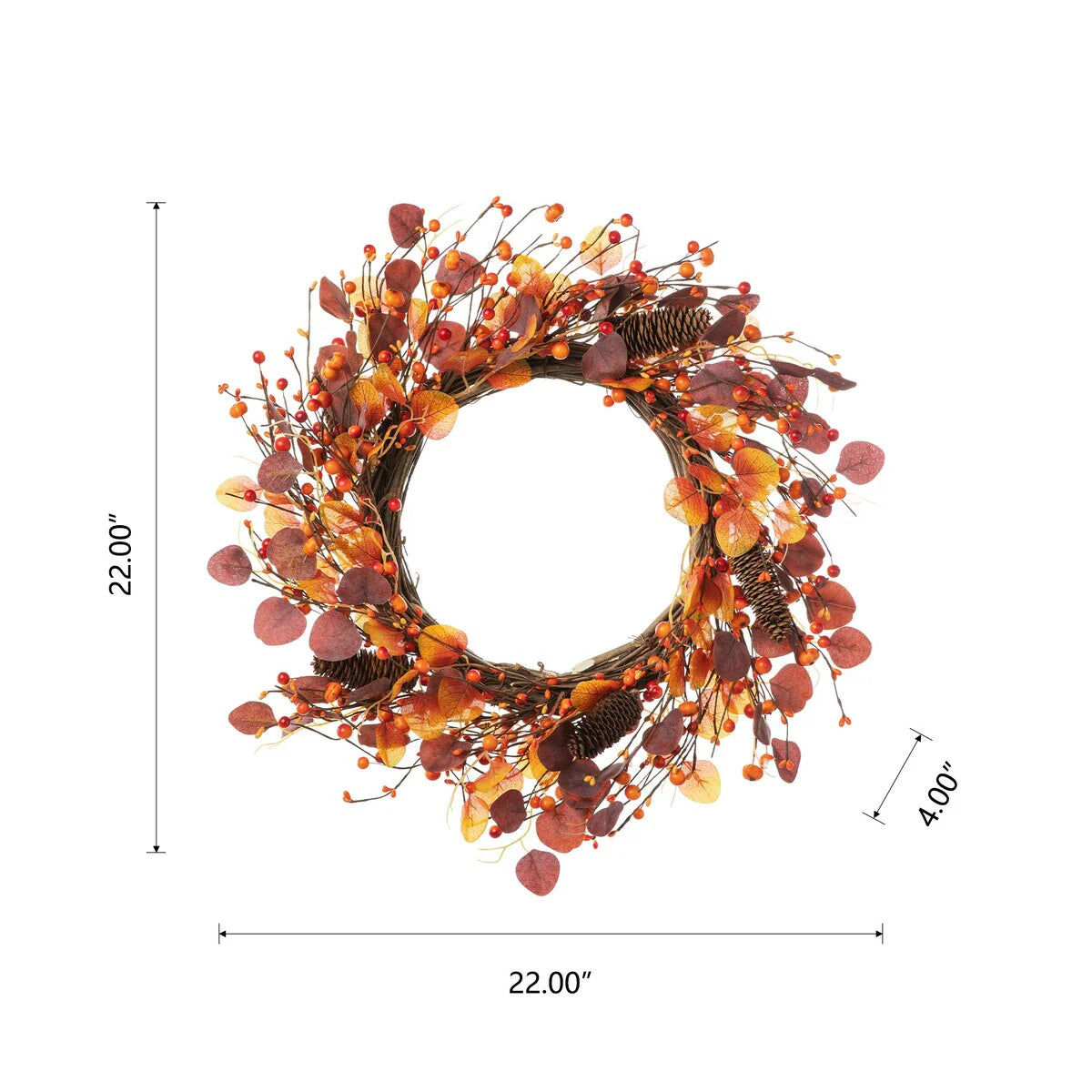 Glitzhome 22"D Fall Eucalyptus Berry Wreath for Thanksgiving