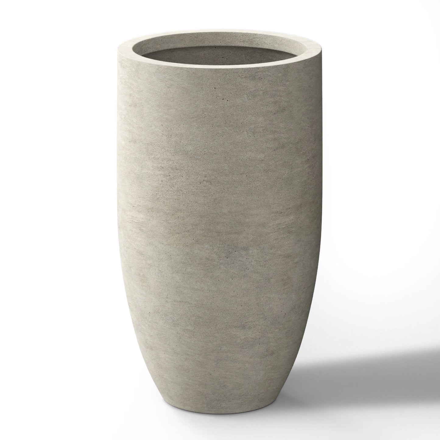 Textured Granite Gray Tall Concrete Round Plant Pots / Large Indoor and Outdoor flower Planters (13.5 Inch x 24.5 Inch)
