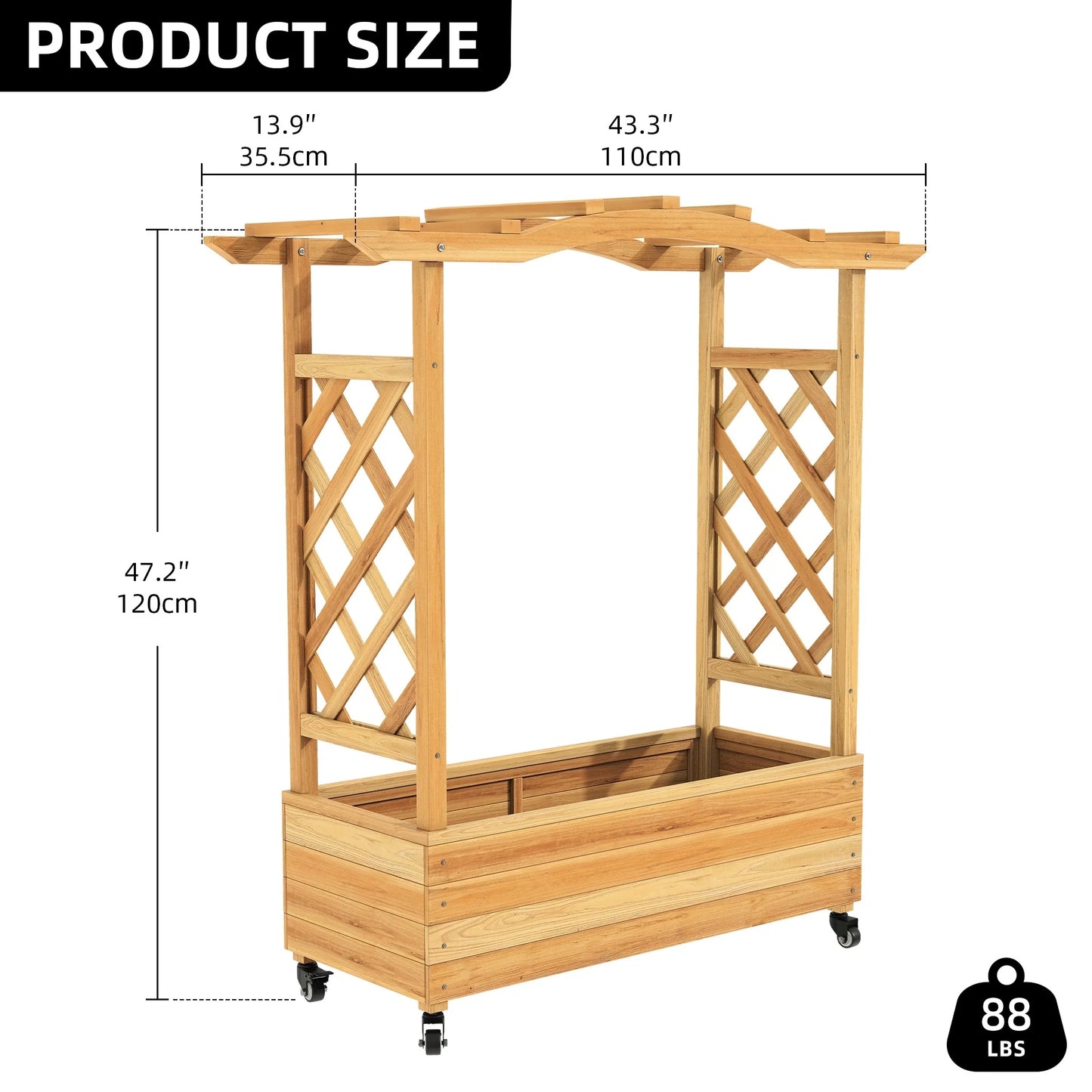 Moasis Outdoor Garden Solid Wood Planter Box with Arch Trellis,Free-Standing Planters Raised Bed for Climbing Plants