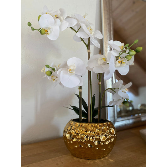 Artificial Orchid Phalaenopsis Plant Including Metallic Vase, 24"