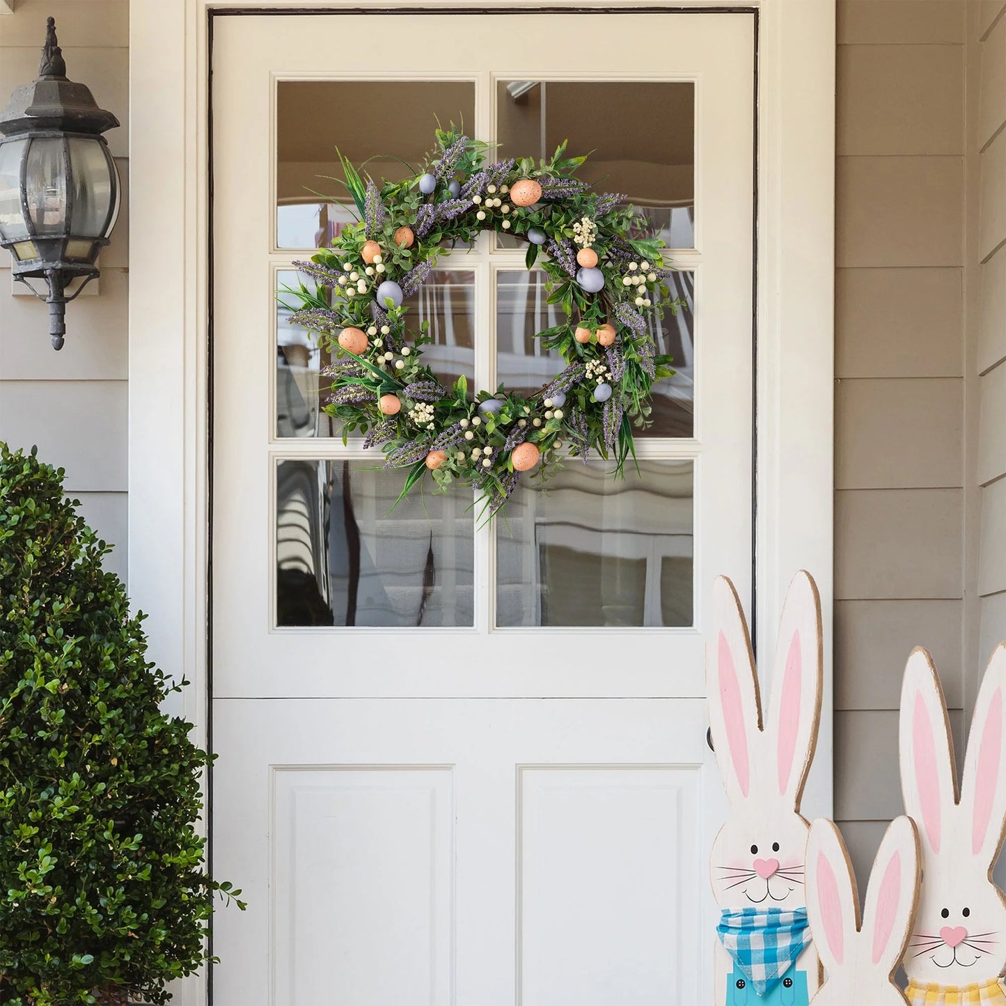 Glitzhome 22"D Artificial Easter Spring Eggs Berries Wreath for Front Door Wall Decor