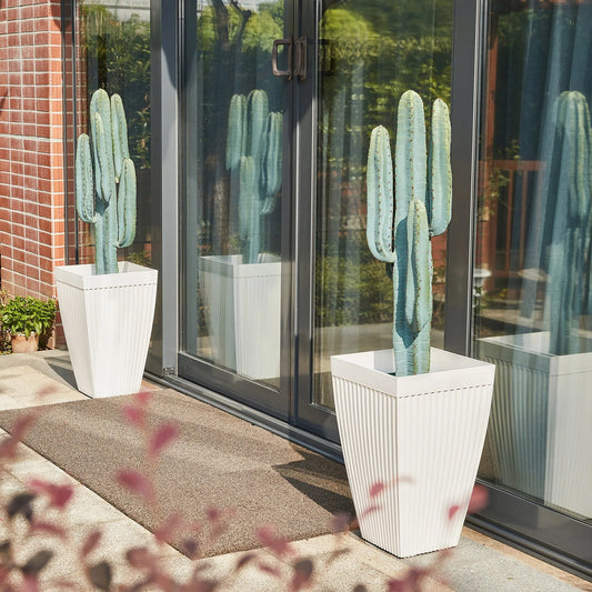 Glitzhome Oversized Eco-Friendly PE Tall Planter Porch Flowerpot (Set of 2)