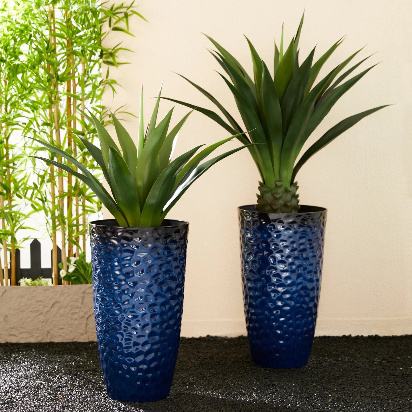 Glitzhome 23.75"H Set of 2 Oversized Eco-Friendly PP and Stone Honeycomb Textured Blue/Green/Red Tall Plastic Planter