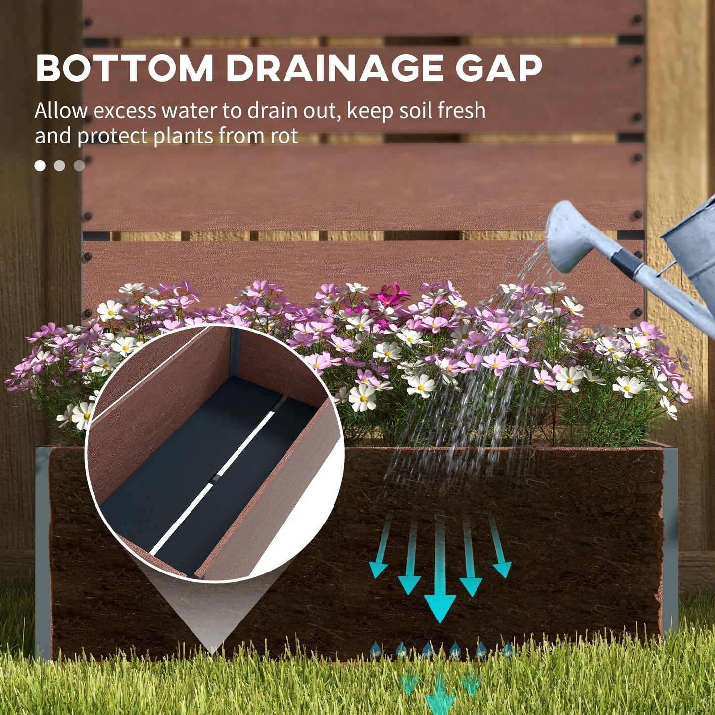 Outsunny Raised Garden Bed with Trellis for Climbing Plants, Planter Box with Drainage Gap, Freestanding Trellis Planter